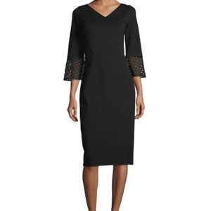 Lafayette 148 Black Dress Lace Bell Sleeves V Neck